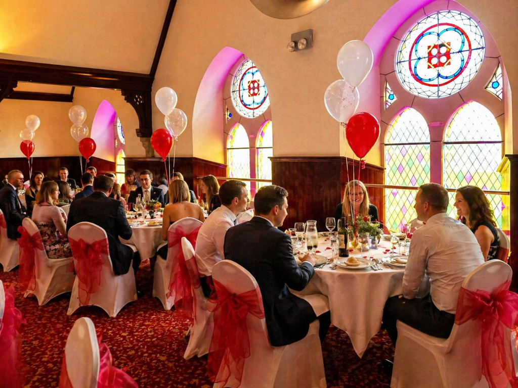 Guests enjoying a party reception at Queen Street Halls in Broughty Ferry, Dundee.